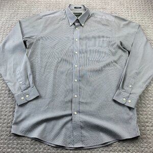 Eddie Bauer Shirt Men Large Tall LT Gray Checkered Button Down Wrinkle Free Polo